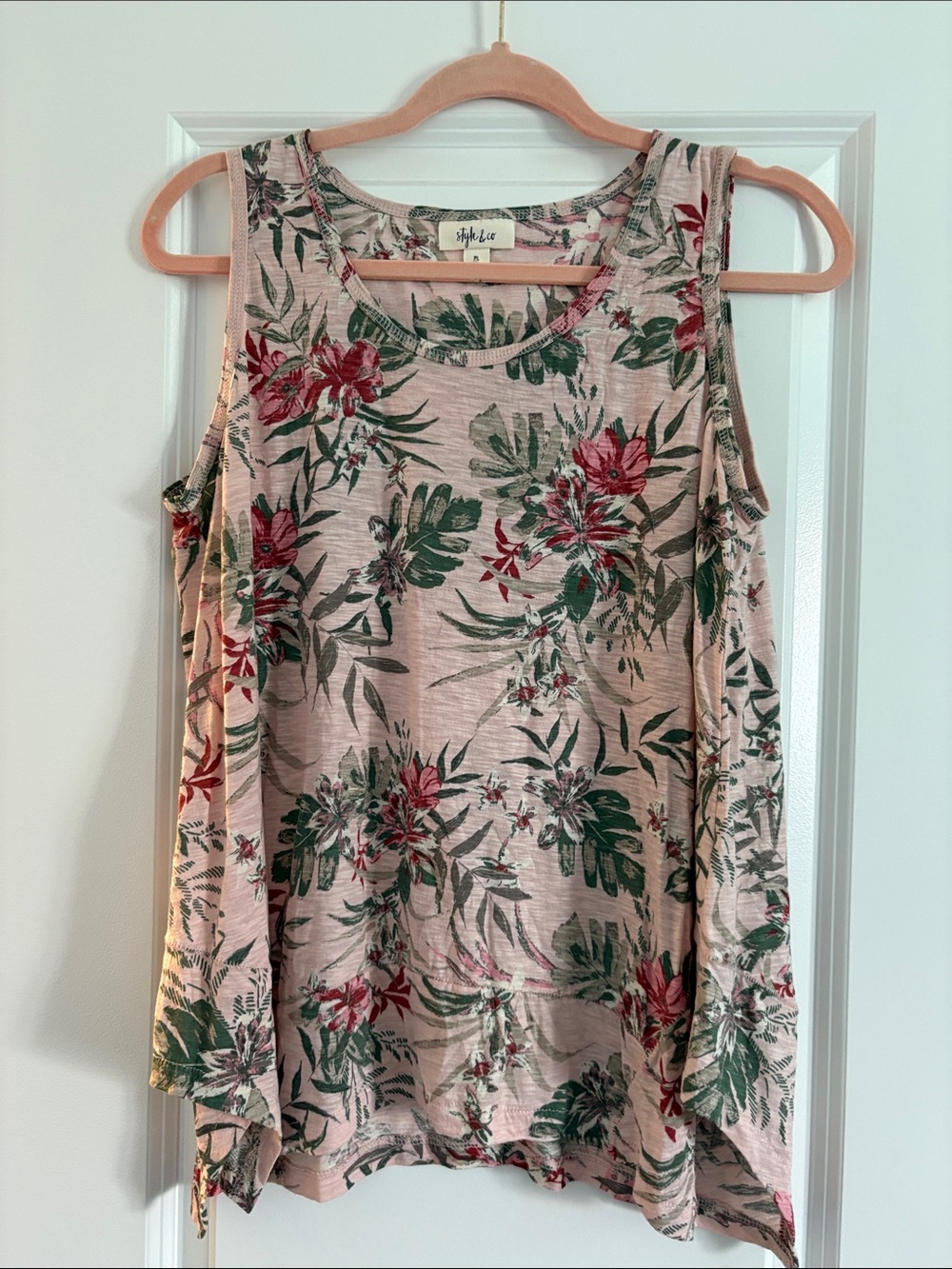 Style & Co. Pink Floral Cold-Shoulder Tank